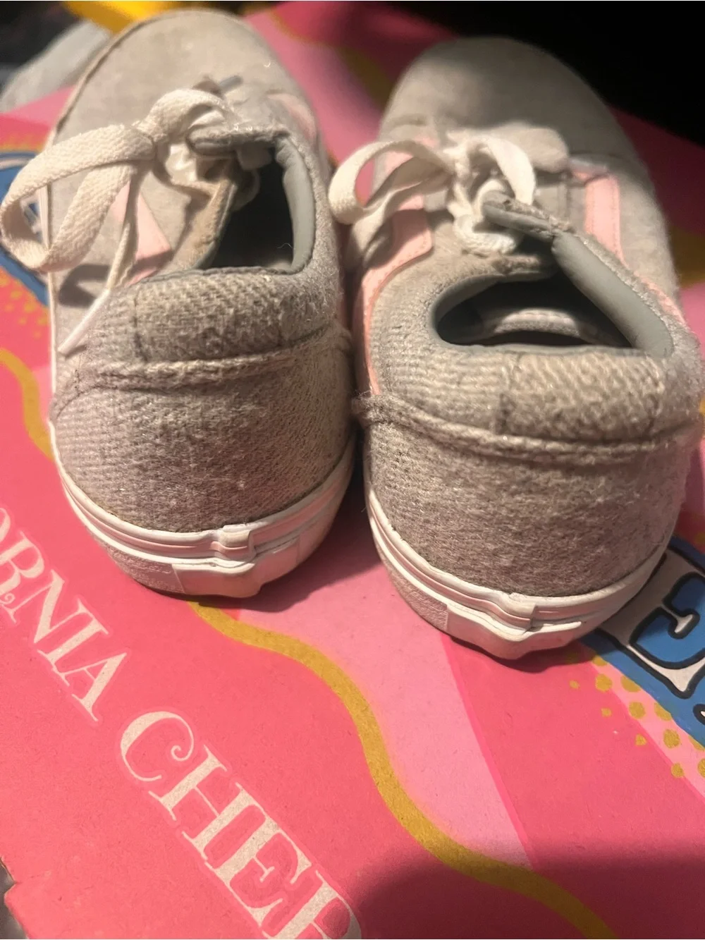 Vans Kids Gray Canvas Sneakers with Pink Side Stripe